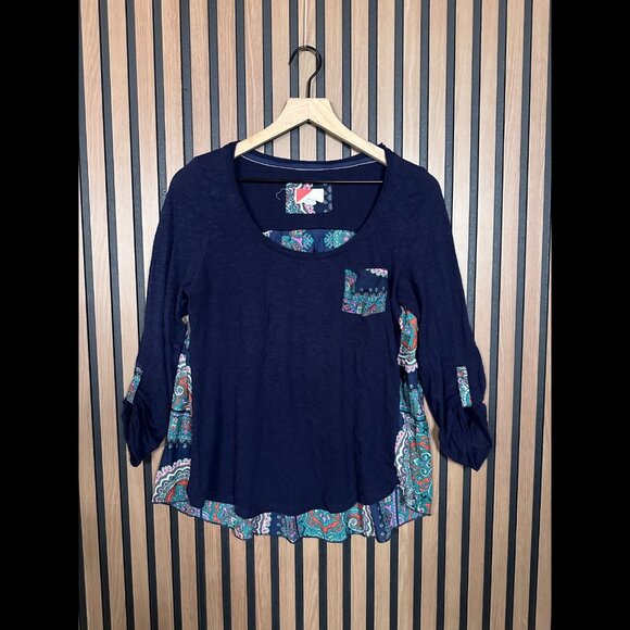 Anthropologie Top Small Womens Jersey Fabric Long Sleeve Boho Paisley Stretch - Picture 1 of 9